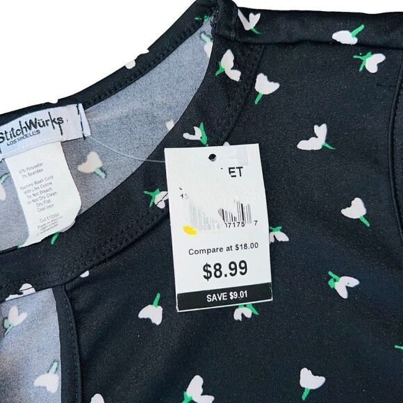 StitchWurks Printed Sleeveless Blouse Black / White / Green Women's Large (L) - Picture 4 of 5